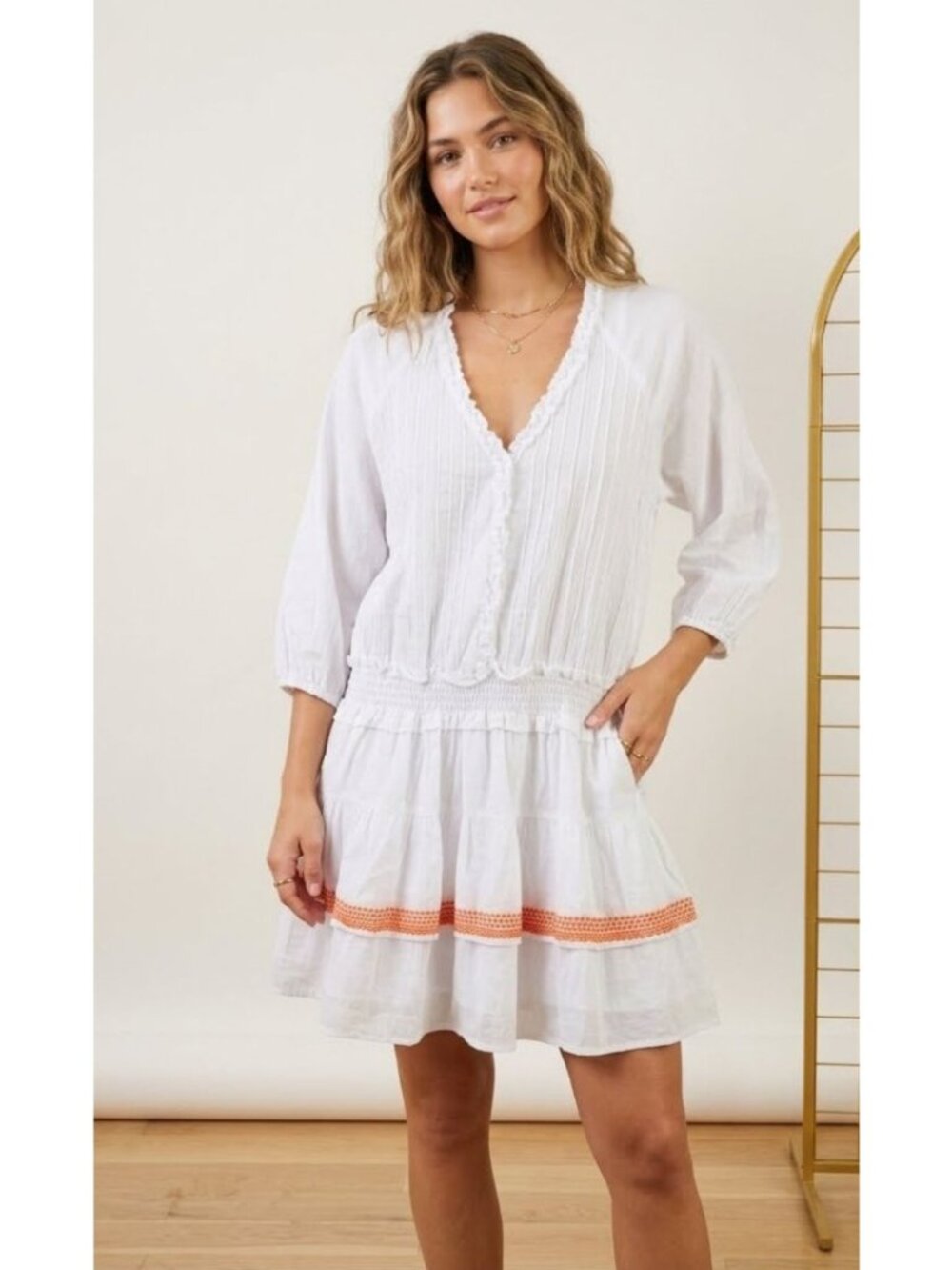 NWT Taj Sabrina Crippa White Hand Embroidered Cotton Boho Mini Dress Size Small